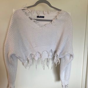 Zaful white cropped sweater
